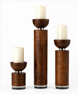 Ensemble de 3 chandeliers en bois massif, porte-bougie en bois fait main, décoration de table rustique moderne, centre de table - Product Image 6