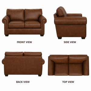 Genuine Leather Two Seat <b>Sofa</b> Bed Rolled Arms Nailhead Trim for Office Hotel Villa Park Cozy traditional living room setup - Product Image 4