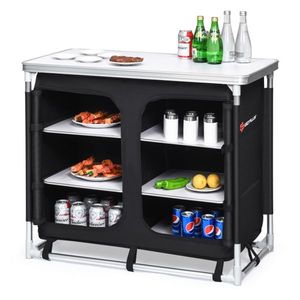 Tavolo da Campeggio Nero con Pratici Ripiani Portaoggetti - Product Image 1