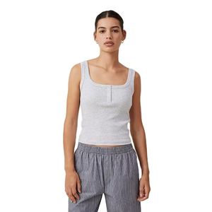 Women Square Collar Ribbed Knitted Sleeveless Tank Top Solid Color Breathable Cotton Minimalist Style Regular Length - Product Image 1