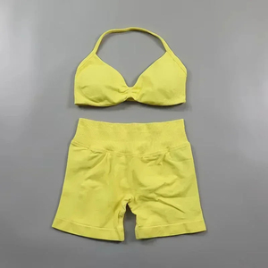 Conjunto Deportivo Personalizado con Logotipo, 2 Piezas, Top Deportivo con Tirantes para Mujer, Pantalones Cortos de Yoga, Ropa Deportiva, Conjunto de Yoga sin Costuras - Product Image 5
