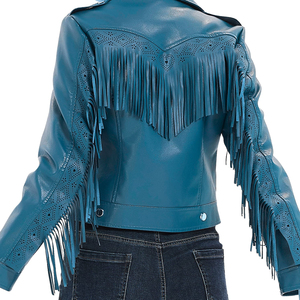 Women's Premium Short V-neck Fringe Lambskin Leather <b>Jacket</b> Genuine Soft Leather <b>Western</b> Fashion Sample Customization Available - Product Image 6