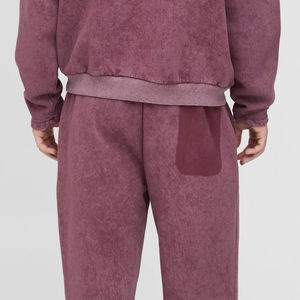 Ensemble de survêtement vintage délavé à l'acide pour homme, style streetwear hivernal, avec sweat à capuche et pantalon de survêtement patchwork déchiré et cousu - Product Image 4