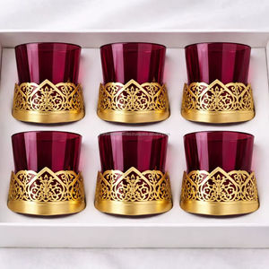Juego de té marroquí más vendido, 6 vasos con soportes metálicos dorados - Product Image 1