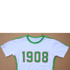 Camiseta ALPHA PHI ALPHA Verano 2026 1908, Cuello Redondo Griego con Diseño Personalizado, Logotipo Bordado en Chenilla, Blanco y Verde - Product Image 2