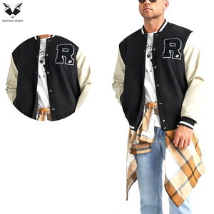 Chaqueta Letterman Personalizable de Invierno Unisex con Cuello Alto, Cierre de un Botón, en Color Negro y Blanco, de Lana y Cuero PU, de un Buen Proveedor - Product Image 5