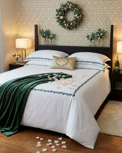 Wholesale Custom Cotton Duvet Cover Sets Embroidered Green Leave Chains <b>Bedding</b> Pillowcases Wearable Home Hotel Wedding 250TC - Product Image 1