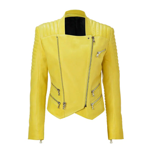 Veste en cuir pour femme fabriquée en usine à prix abordable, avec logo personnalisé imprimé, col montant, tricotée, taille adulte - Product Image 4