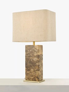 Luxury Brown Marble <b>Table</b> Lamp With Rectangular Stone Base Premium Linen Shade Sophisticated Ambient Lighting And Contemporary - Product Image 2