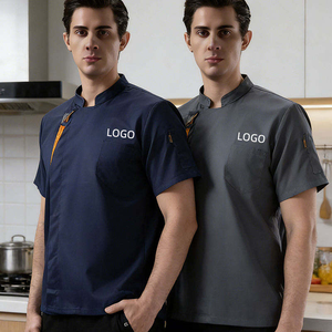 Uniforme de chef personnalisé avec logo, polyester/coton, vêtements de cuisine courts pour hommes, pour restaurants, hôtels, cafés, boulangeries, entreprises de restauration - Product Image 5