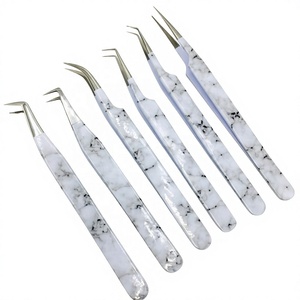 Nouvelles pinces en acier inoxydable anti-magnétiques durables au design marbré pour extensions de cils en vison, pointes lisses/dentelées, logo personnalisé - Product Image 1