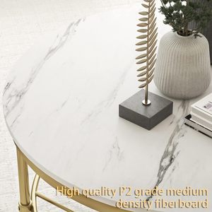 Modern <b>Coffee</b> <b>Table</b> with Open Storage Shelf Industrial <b>Rustic</b> Accent Center <b>Table</b> with Marble White Wooden Top Gold Metal - Product Image 4