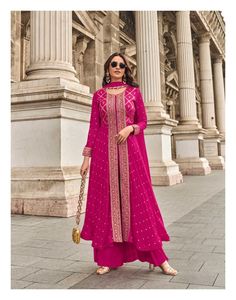 Salwar Kameez prêt-à-porter moderne pour femme, brodé à la main, en tissu Chinon (taille unique) pour mariage et Diwali - Product Image 1