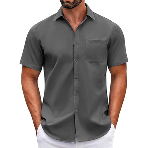 Camisa Casual de Primavera para Hombre, Manga Corta, con Botones, Antiarrugas, Cuello Mao, Poliéster/Algodón, con Bolsillo, Estilo Sin Pliegues - Product Image 3