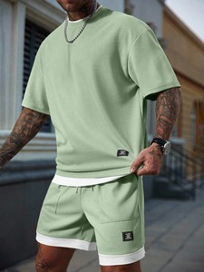 Conjunto de Camiseta de Verano Personalizada, Estilo Casual Urbano, de Dos Piezas, Tejida, 100% Algodón, de Secado Rápido, con Estampado por Transferencia de Calor, Diseño Sólido, para Hombre - Product Image 3