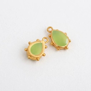 Green Chalcedony <b>Gold</b> Beaded Teardrop <b>Pendant</b> Faceted Gemstone Charms for DIY Necklace Jewelry Making Supplies - Product Image 1