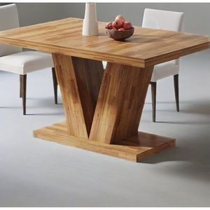 47-Inch <b>Walnut</b> Brown Farmhouse Wooden Dining <b>Table</b> for 4 Heavy Duty Pedestal Kitchen Dinner <b>Table</b> - Product Image 5
