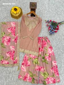 Proveedor de Kurta y Dupatta Plazzo de Seda Chinon de Primera Calidad con Bordado de Hilo-Zari-Secuencia-Cordón, Nuevo Lanzamiento, de Surat - Product Image 4