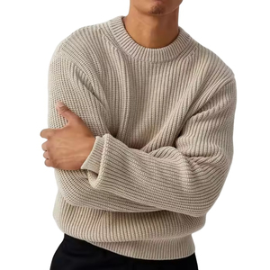 Suéter de punto para hombre, cuello redondo, color sólido, manga larga, suéter acrílico suave y cálido para otoño, corte regular - Product Image 1