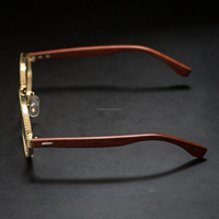 Verres transparents à monture en bois Lunettes glacées hip hop vintage rondes en or 14 carats pour hommes
