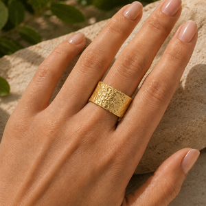 Bague en argent sterling 925 plaqué or 18 carats, motif écorce de bouleau, large, texturée, ouverte, ajustable, style bohème, nature, pour femme - Product Image 5