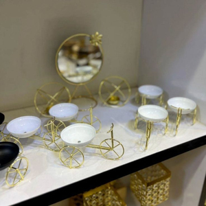 Soporte de metal dorado para cuencos de bicicleta, plato de cerámica para servir, decoración glamurosa para mesa de fiesta, cuencos de lujo hechos a mano para servir alimentos y frutas secas - Product Image 1