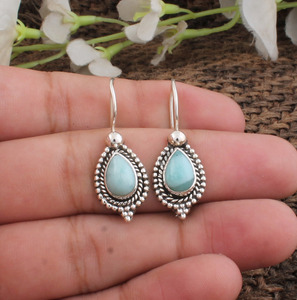 Pendientes de Larimar Natural, Plata de Ley 925, Joyería de Piedra Azul Caribeña, Venta al por Mayor, Pendientes de Piedras Preciosas Genuinas, Regalo para Mujer - Product Image 2