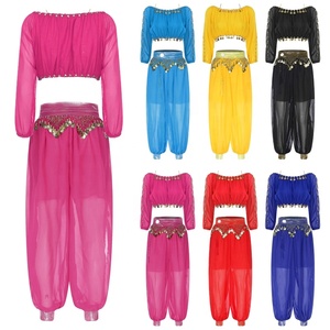 Traje de Danza del Vientre para Mujer, Estilo Estándar, para Actuaciones, Fiestas Temáticas, Carnaval, Top Corto con Pantalón Metálico, para Fiestas de Cumpleaños - Product Image 1