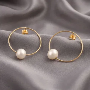 Pendientes de aro con perlas barrocas de agua dulce naturales, chapados en oro de 18 quilates, aros circulares redondos con perlas grandes y llamativas para mujer, joyería de moda. - Product Image 4