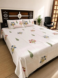 Hand Block Print <b>King</b> <b>Size</b> Cotton Bed <b>Sheet</b> White Floral Bedding Set with Pillow Covers Jaipur Handmade Indian Boho Bedroom - Product Image 2