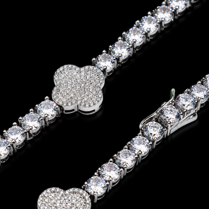 Women's 925 Silver Moissanite Diamond Flower <b>Statement</b> <b>Necklace</b> Silver Plated Pave Setting Luxury Tennis Chain Wedding Jewelry - Product Image 4