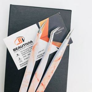 Pinzas de Acero Inoxidable con Diseño de Mármol Personalizables, Logotipo Personalizado, Color Personalizado, Agarre Fuerte, Herramienta para Extensión de Pestañas - Product Image 4