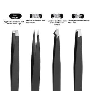 Pinzas Profesionales para Cejas de Acero Inoxidable de Cuatro Piezas, Juego de Belleza de Alta Calidad para Dar Forma, Puntas de Fibra Reutilizables, Ligeras, de Cuero - Product Image 4