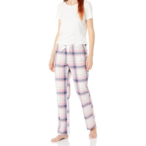 Femmes Popeline Vêtements De Nuit Pyjama Pantalon Rose Plaid Moyen Taille Élastique Respirant Flanelle Pyjamas Femmes Tendance - Product Image 4