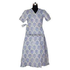 Floral Print Handmade Soft Cotton V-neck Kimono Dress Summer Nightwear Block Prints Floor-Length Bridesmaid <b>Robe</b> <b>Beach</b> Cover - Product Image 4