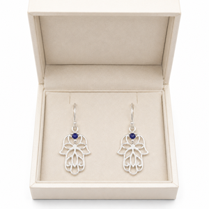Boucles d'oreilles Hamsa en Lapis Lazuli naturel – Boucles d'oreilles pendantes Main de Fatima en argent sterling 925 - Product Image 6