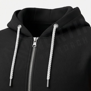 Survêtement à capuche pour homme, fermeture éclair intégrale, sweat-shirt sportif bicolore avec poches latérales, tenue d'automne, design noir, rouge et blanc - Product Image 4