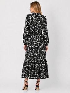 Vestido Western de Mujer con Estampado Animal, Cuello con Volantes, Manga Larga, Color Negro, Cuello con Abertura, Falda Acampanada, Alta Calidad, Venta al por Mayor - Product Image 4