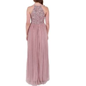 Modern Elegant Halter Neck Embellished <b>Sequin</b> Top Pleated Maxi Bridesmaid Dresses Empire Waistline Plus Size Tulle <b>Skirt</b> - Product Image 2