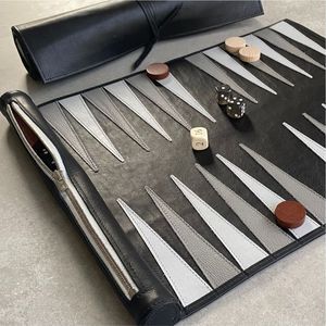 Jeu de backgammon portable de luxe en cuir, enroulable, professionnel, en daim, pour cadeaux et backgammon en plein air - Product Image 5