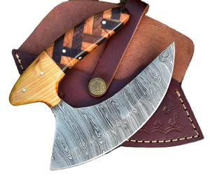 มีดตัดพิซซ่าลายขวานเหล็กดามัสกัส เชื่อมต่อจากเหล็กกล้า งานฝีมือทำมือ ด้ามจับสบาย ทนทาน เหมาะสำหรับพิซซ่า - Product Image 1