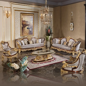 Ensemble de canapés sectionnels de luxe en bois de mahogany massif, design français, pour salon de villa, meubles rembourrés sculptés à la main, fabriqués en Indonésie - Product Image 1