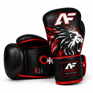 Guantes de Boxeo Athlefit de Cuero con Cordones, Diseño de León Negro y Rojo, Hechos para Pelear, Equipo de Entrenamiento para Adultos, Logotipo Personalizado - Product Image 3