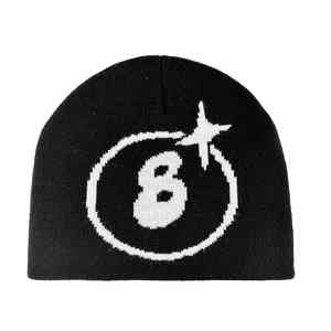 Bonnet en jacquard noir uni sans revers pour homme, personnalisable avec logo sur toute la surface, fabriqué par le fabricant - Product Image 6