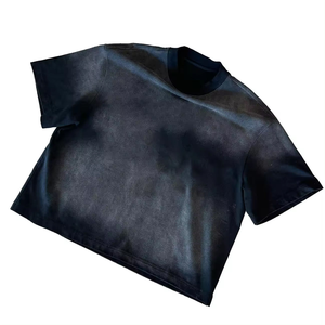 Wholesale <b>T</b>-<b>shirt</b> Manufacturer Mock Neck Sun Faded Acid Washed Cropped 300gsm Heavyweight Cotton <b>Boxy</b> <b>T</b>-<b>shirt</b> Men - Product Image 1