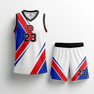 Ensemble d'uniformes de basketball respirants à col en V et manches courtes 100 % polyester pour hommes, légers, pour l'entraînement sportif, personnalisables pour équipes - Vente en gros - Product Image 1
