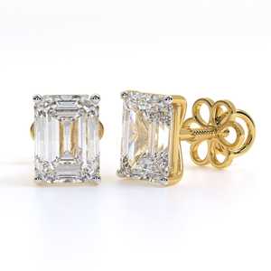 Pendientes de Diamantes de Corte Esmeralda Cultivados en Laboratorio, Certificados por IGI, con Baño de Rodio sobre Oro Amarillo Sólido de 14K, 1-4 Quilates Cada Uno, de Lujo - Product Image 2