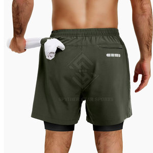 Lightweight Wholesale Price Men Double <b>Layer</b> Shorts Solid Casual <b>Mid</b> Elastic Waist Eco-Friendly Quick Dry Comfortable - Product Image 2
