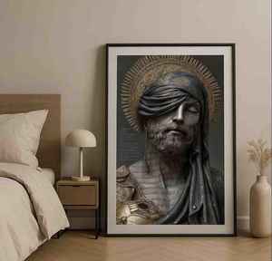 Cuadro de Arte Mural Europeo de Lujo con Retrato de Hombre Atado a las Suelas de los Ojos, Lienzo Premium Hecho a Mano, Acabado Mate Antideslumbrante, Estética Oscura - Product Image 2