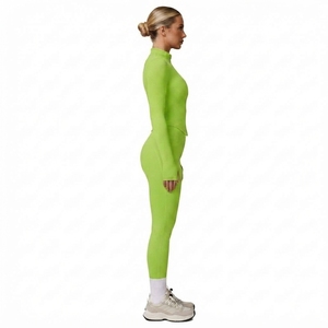 Ensemble de yoga pour femmes, haut de sport à manches longues avec fermeture éclair, leggings taille haute, vêtements de sport extensibles - Product Image 2